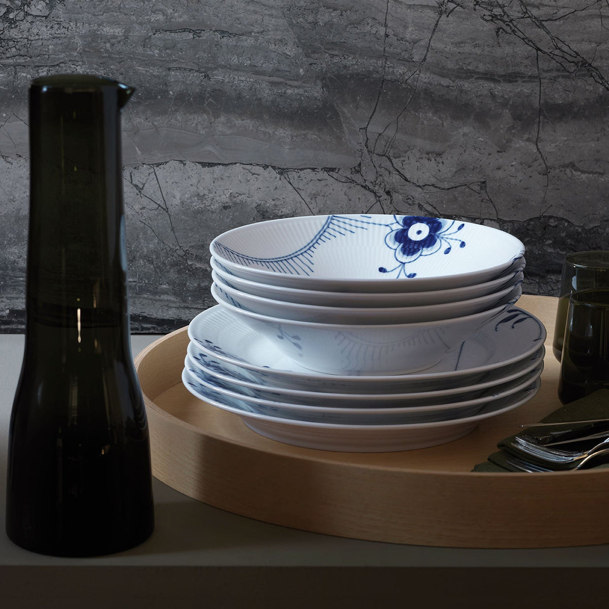 Blue Fluted Mega Deep Plate, 24 cm - US 3910