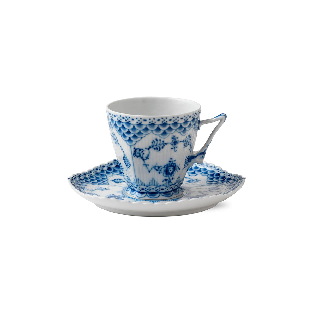 Blue Fluted Full Lace Cup and Saucer, 14 cl - US 7196