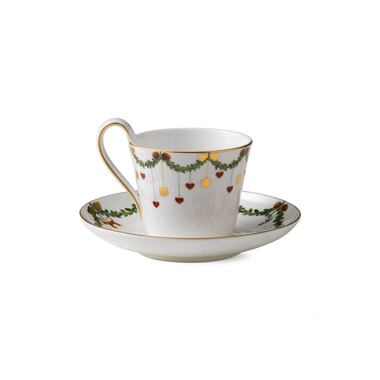 Star Fluted Christmas High Handle Cup and Saucer, 24 cl - US 9698