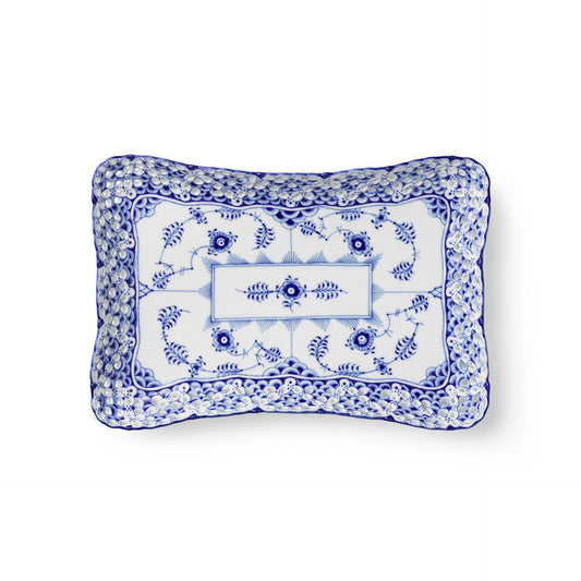 Blue Fluted Full Lace Square Dish, 23.5 cm - US 7812