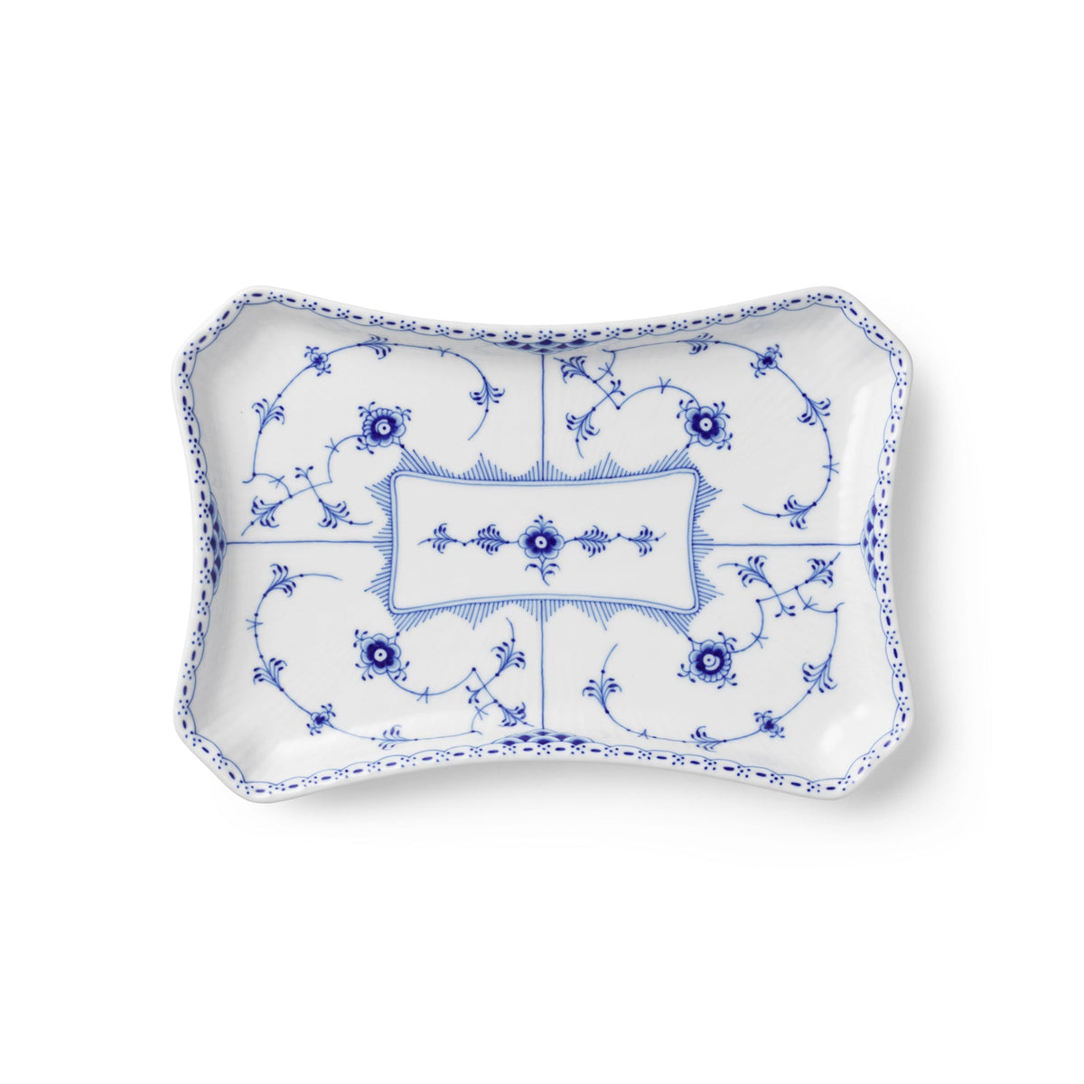 Blue Fluted Half Lace Square Dish, 24.5 cm - US 8612