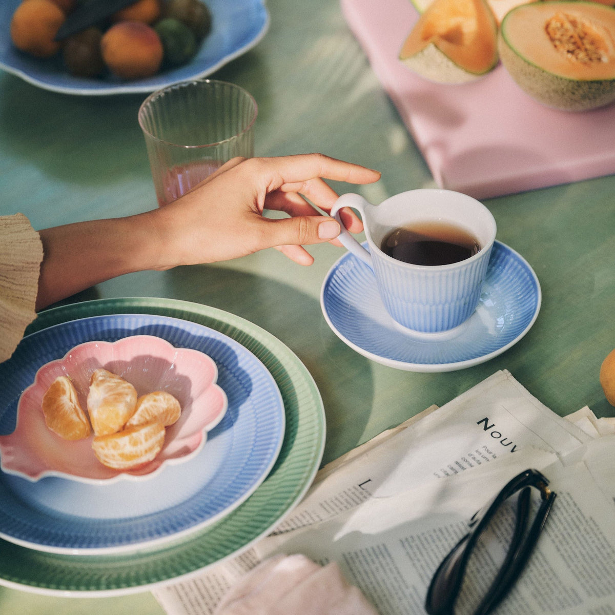 Iris High Handle Cup and Saucer, Blue, 25 cl - US 8628
